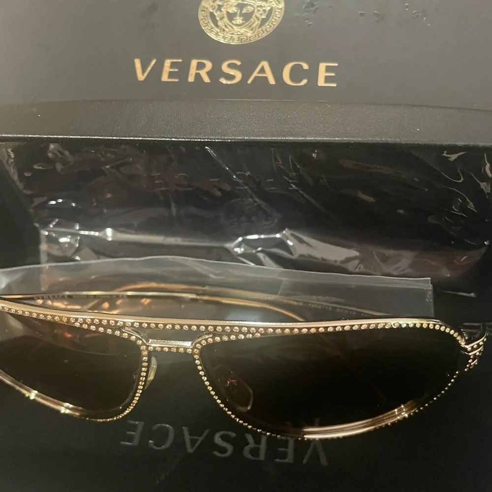 Versace Gold and Black Embellished Sunglasses - Picture 2 of 5